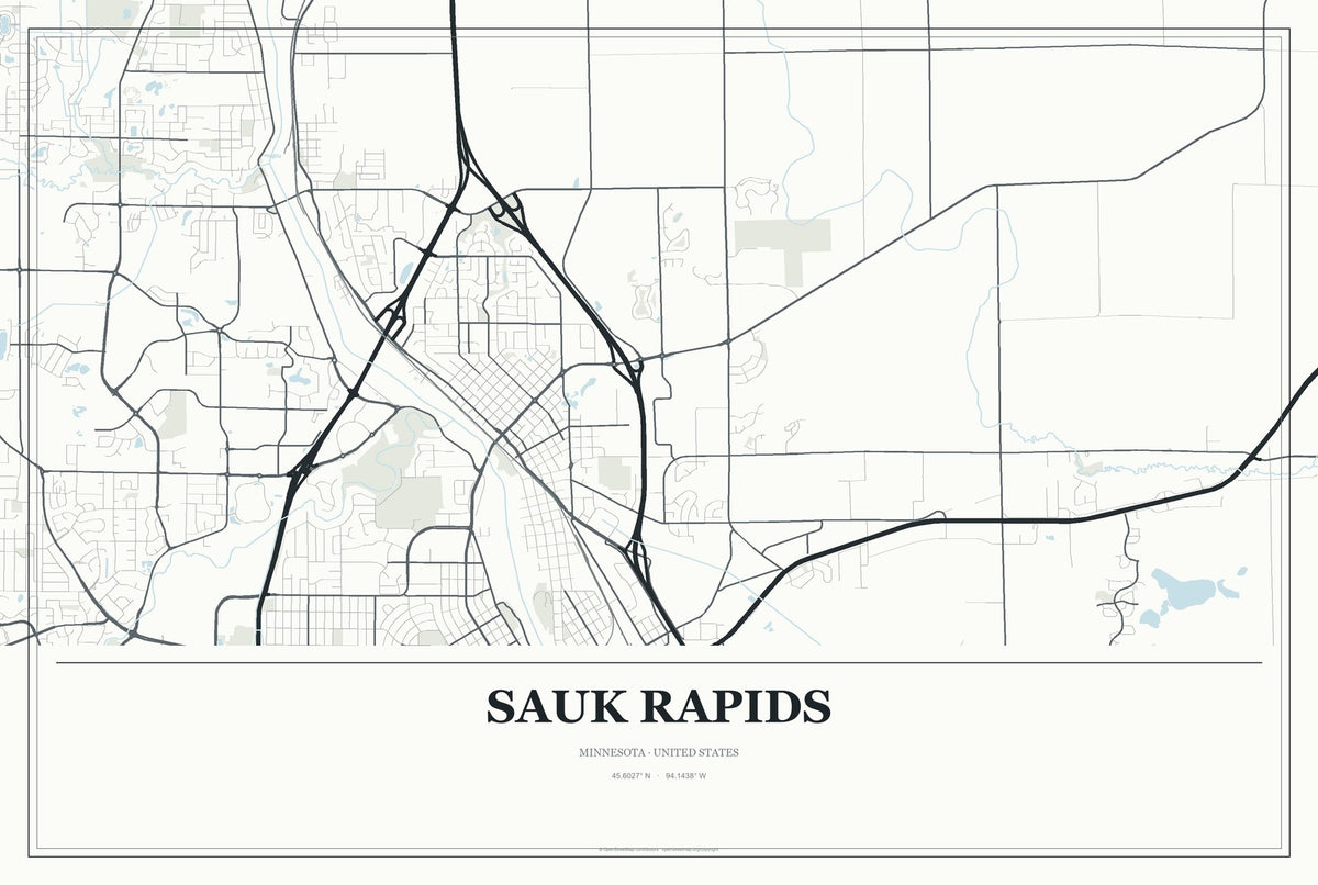 Sauk Rapids, Minnesota City Map Aluminum Sign in Gallery Air style