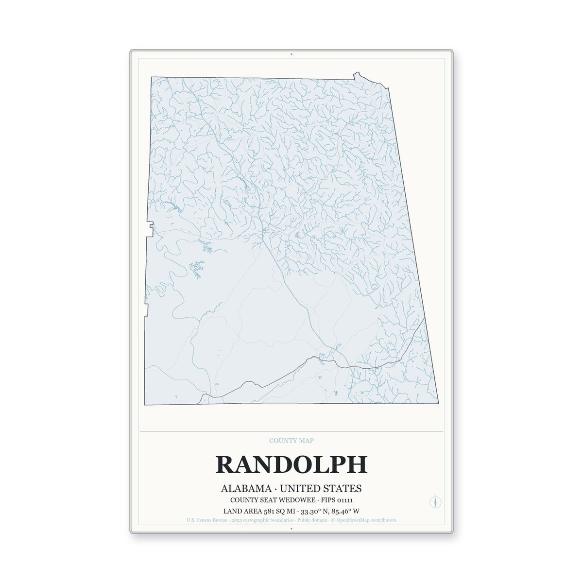 Randolph County, Alabama Map Aluminum Sign in Gallery Air style