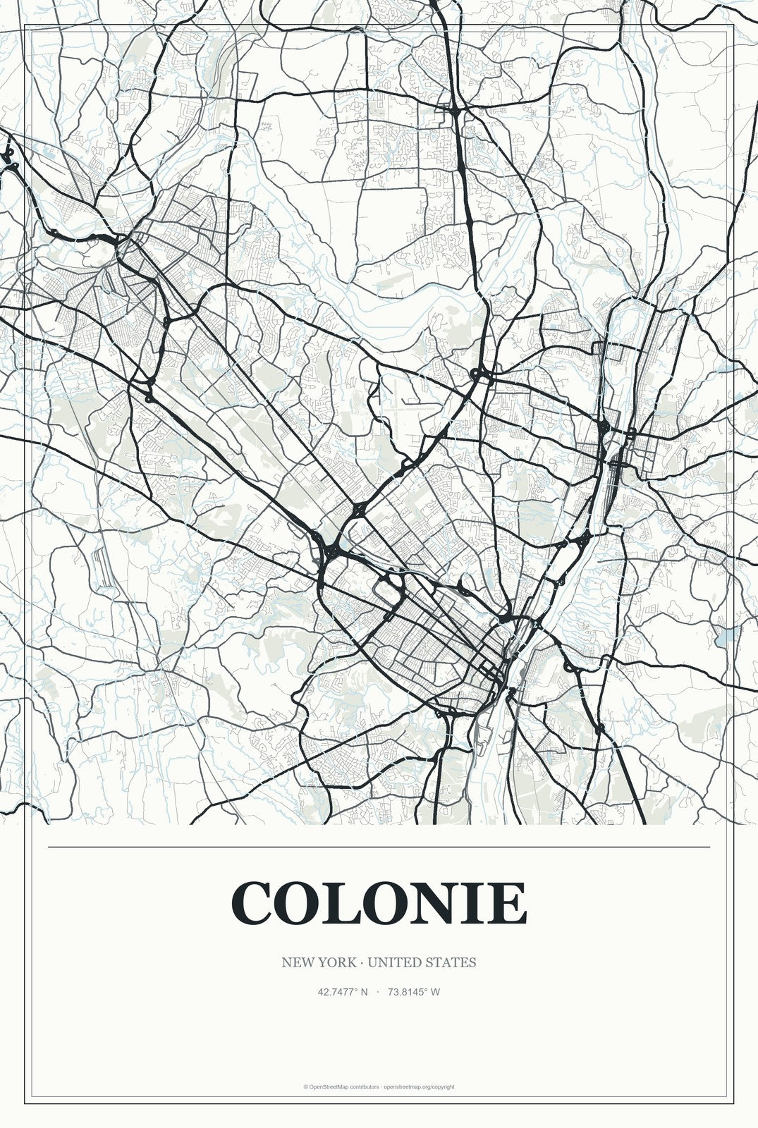 Colonie, New York City Map Aluminum Sign in Gallery Air style