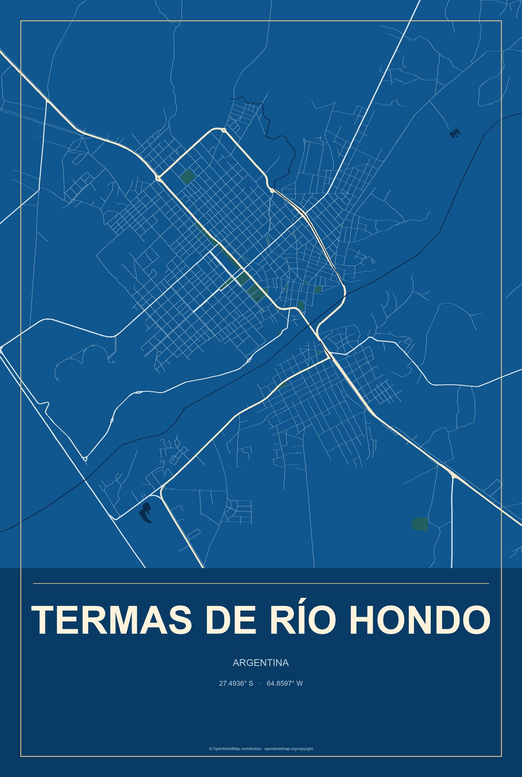 Termas de Río Hondo, Argentina City Map Aluminum Sign in Harbor Cobalt style