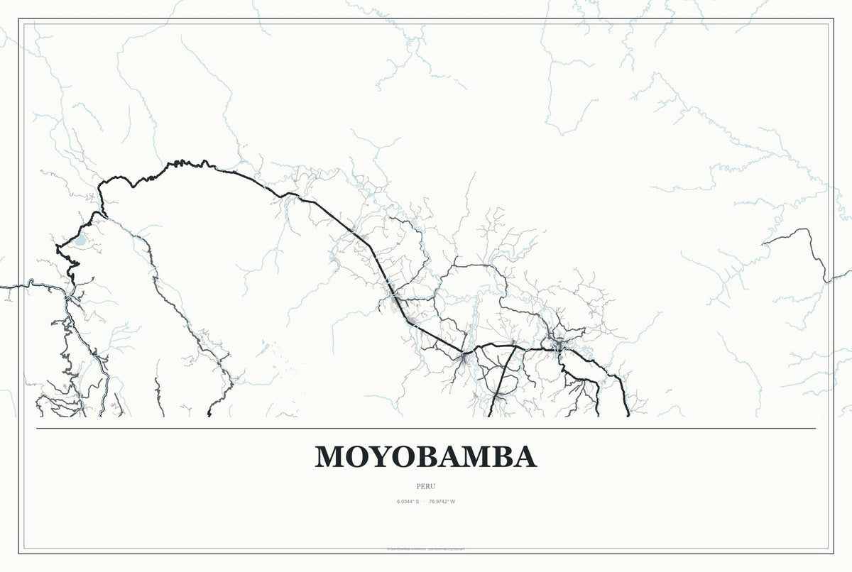 Moyobamba, Peru City Map Aluminum Sign in Gallery Air style
