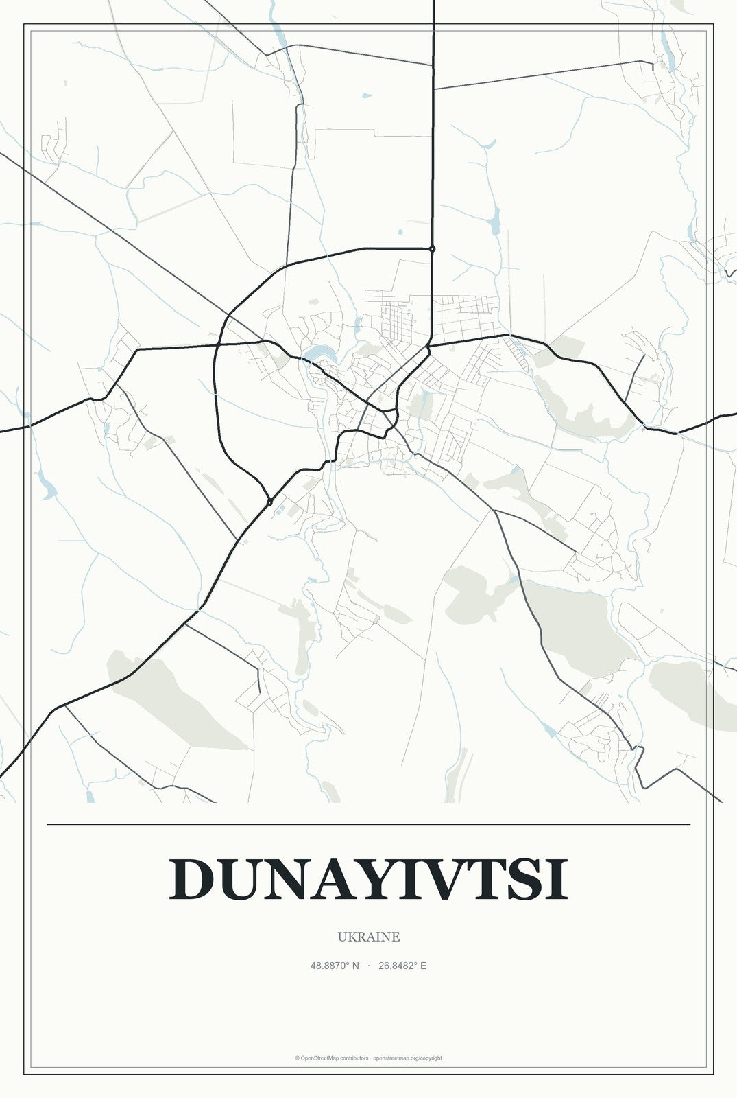 Dunayivtsi, Ukraine City Map Aluminum Sign in Gallery Air style