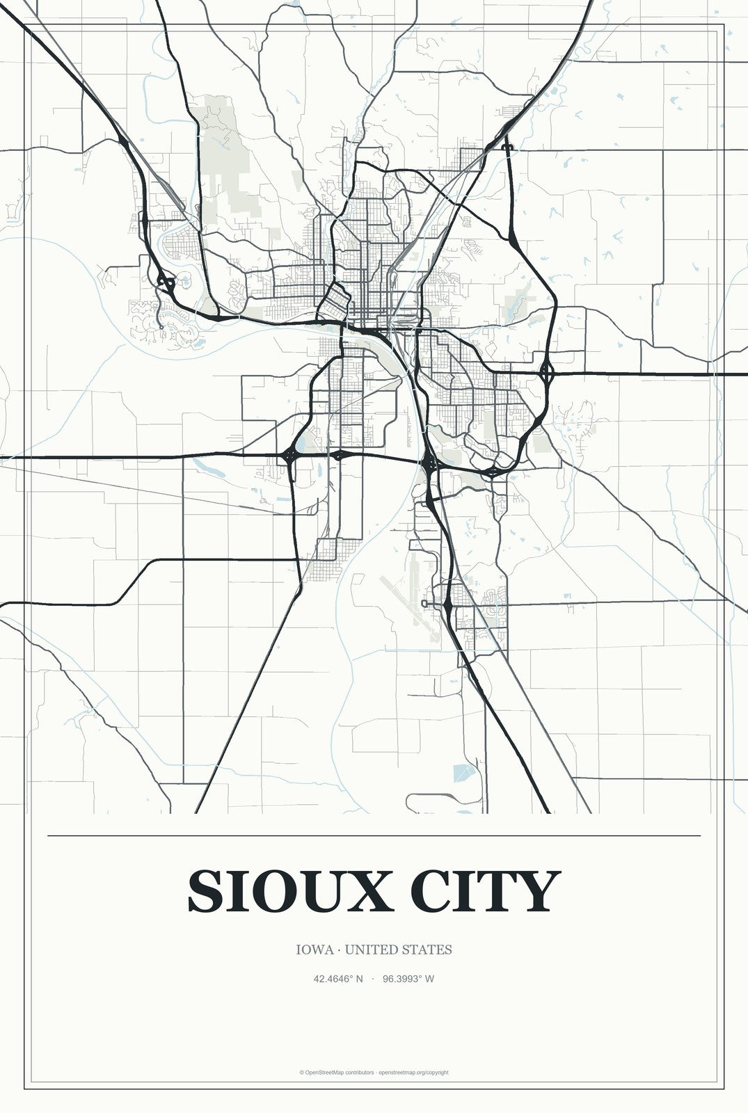 Sioux City, Iowa City Map Aluminum Sign in Gallery Air style