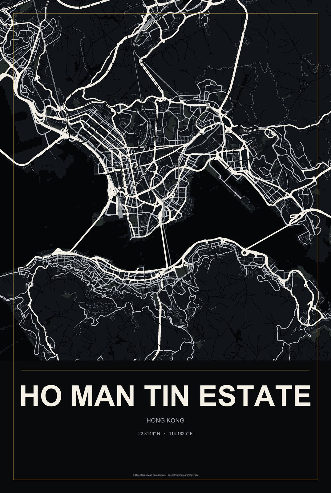 Ho Man Tin Estate, Hong Kong City Map Aluminum Sign in Metropolitan Noir style