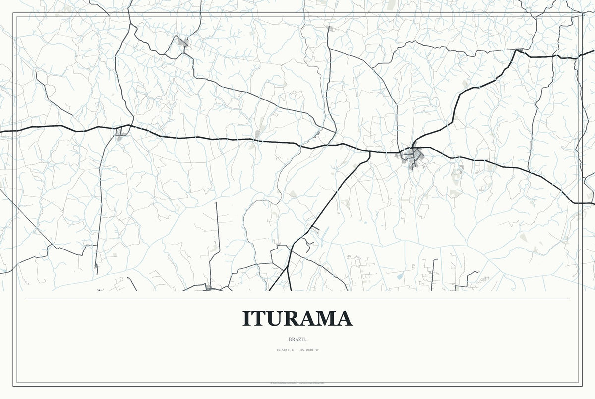 Iturama, Brazil City Map Aluminum Sign in Gallery Air style
