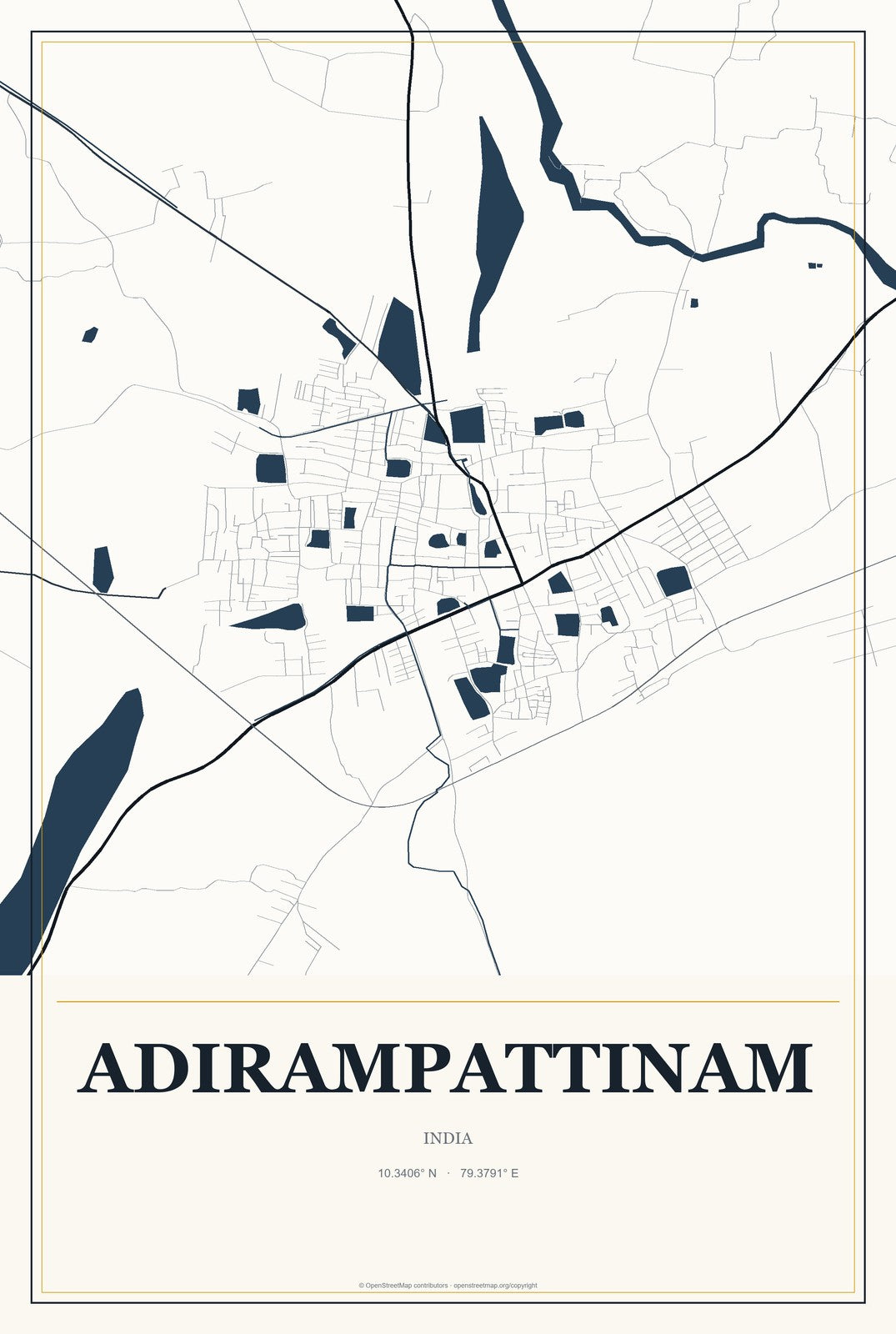 Adirampattinam, India City Map Aluminum Sign in Citrine Modern style