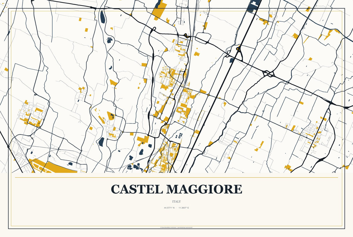 Castel Maggiore, Italy City Map Aluminum Sign in Citrine Modern style