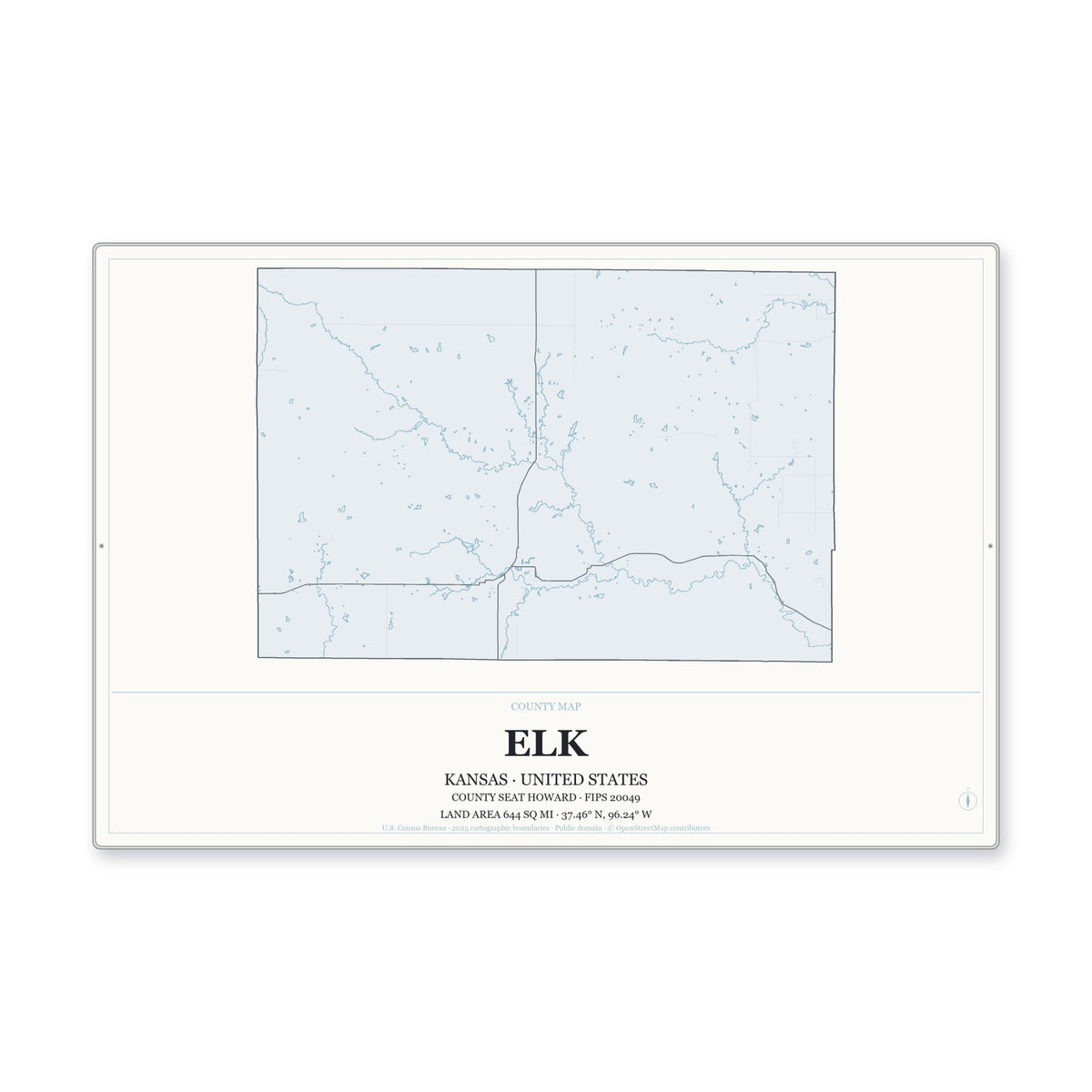 Elk County, Kansas Map Aluminum Sign in Gallery Air style