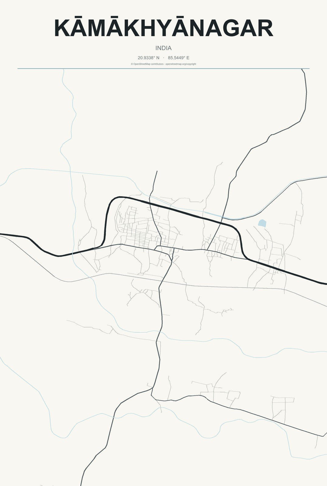 Kāmākhyānagar, India City Map Aluminum Sign in Headline Atlas style