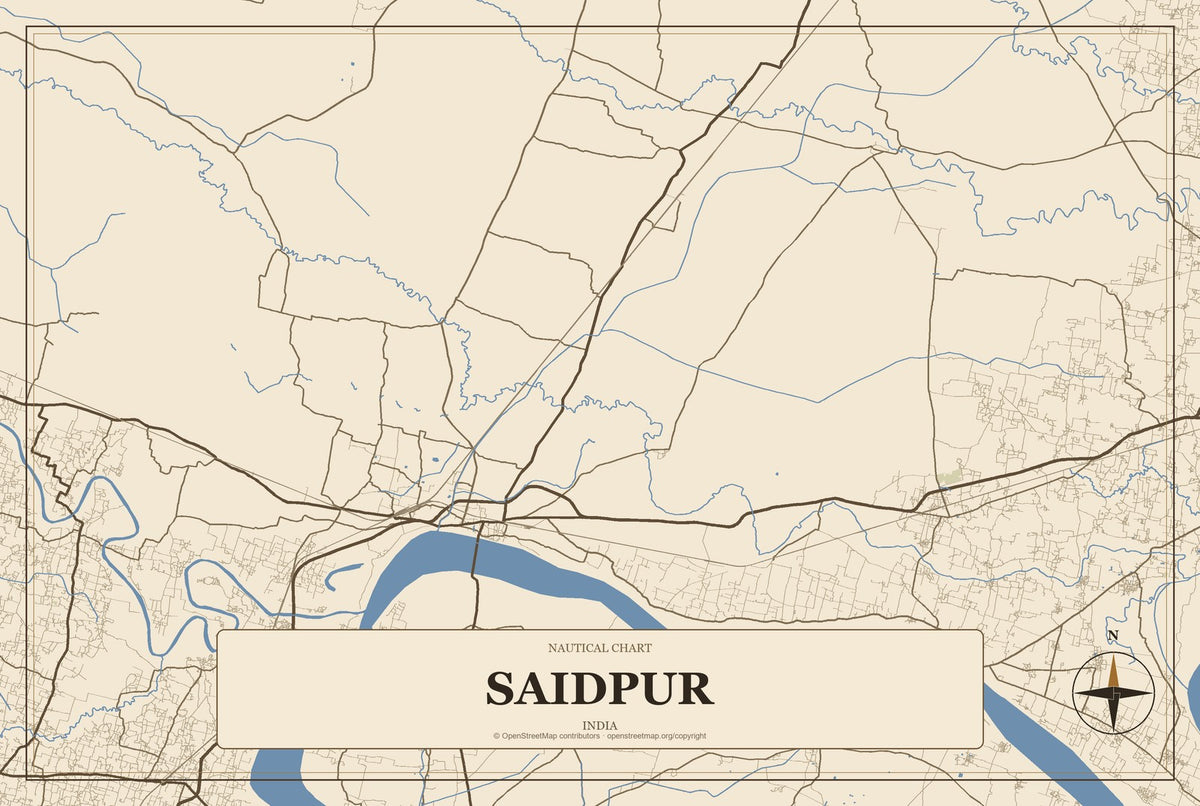 Saidpur, India City Map Aluminum Sign in Heritage Nautical style