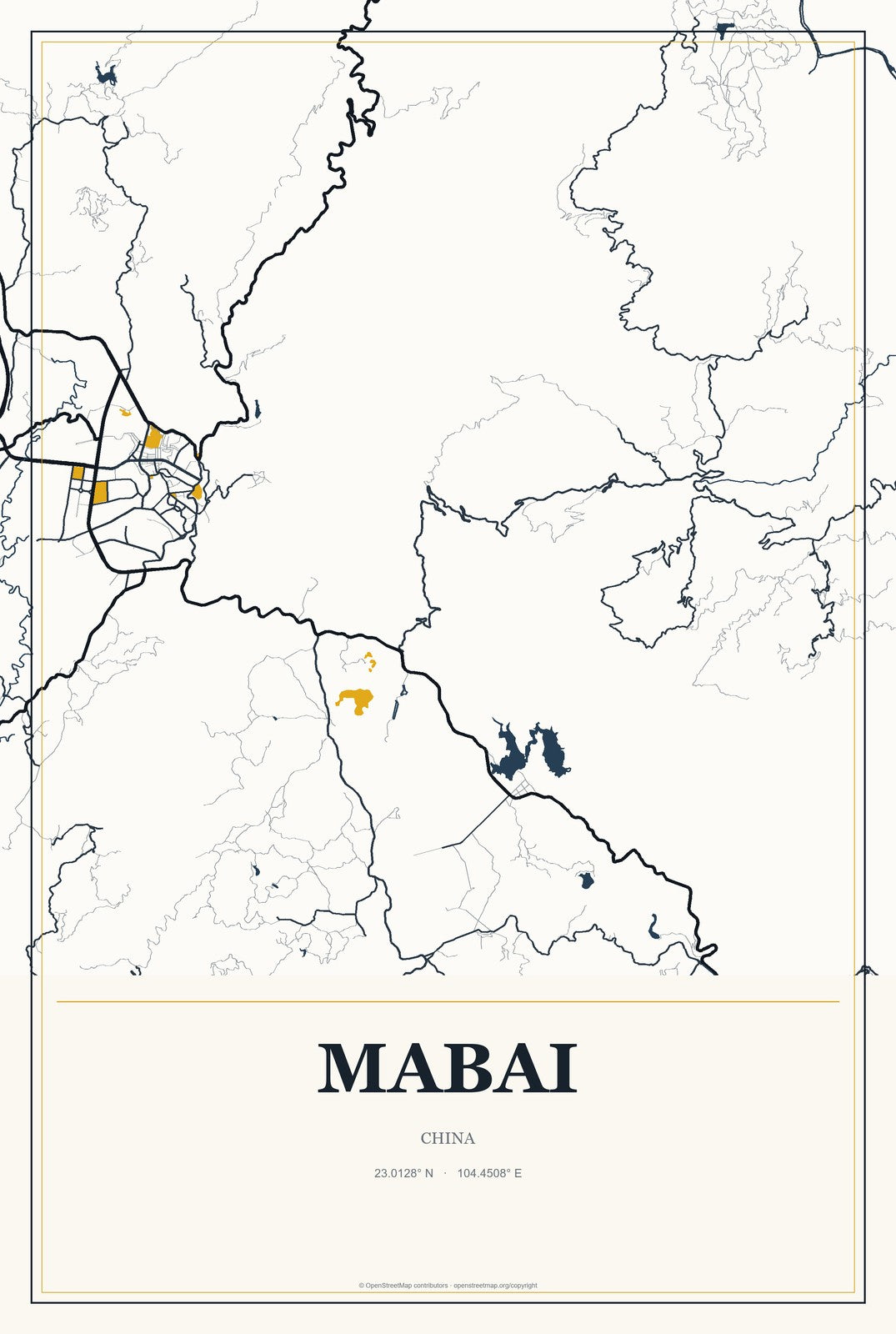 Mabai, China City Map Aluminum Sign in Citrine Modern style