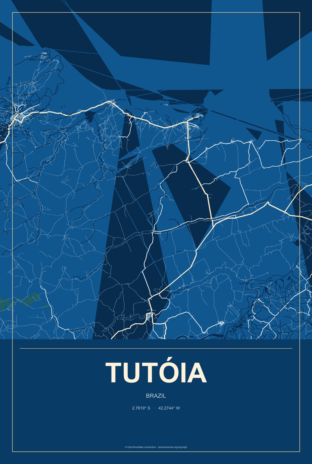 Tutóia, Brazil City Map Aluminum Sign in Harbor Cobalt style