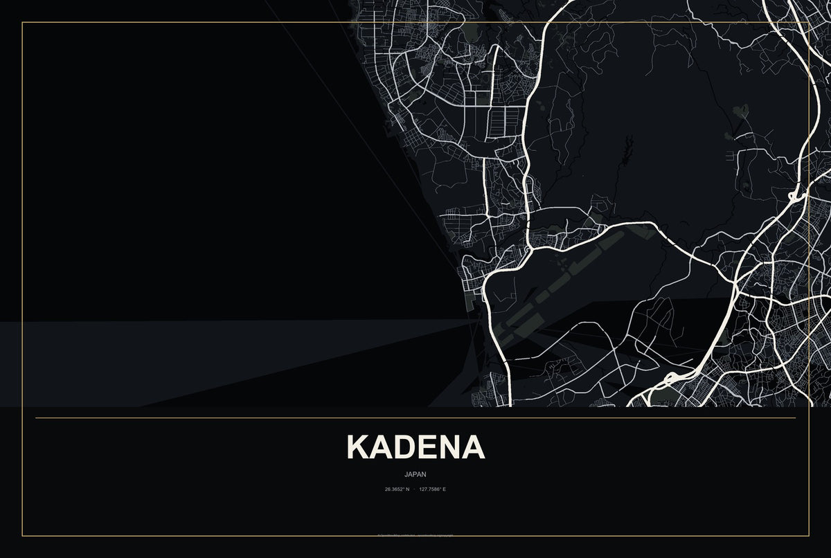 Kadena, Japan City Map Aluminum Sign in Metropolitan Noir style