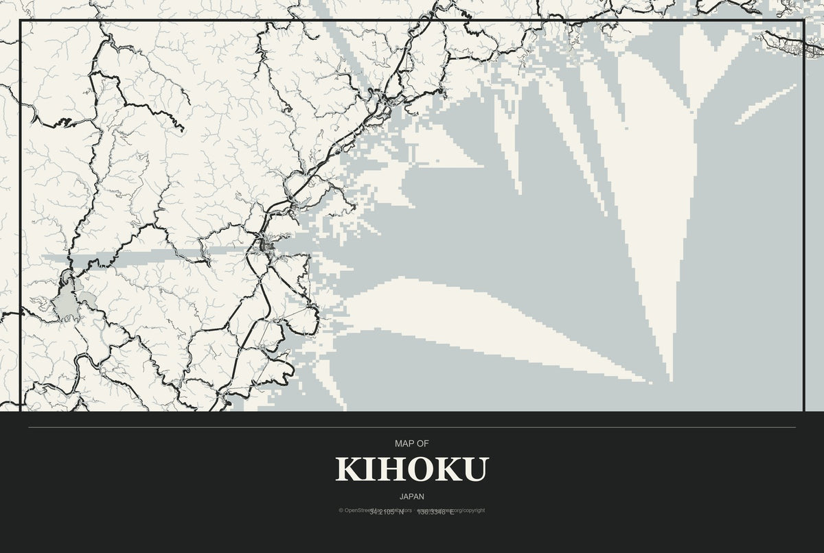 Kihoku, Japan City Map Aluminum Sign in Museum Plaque style