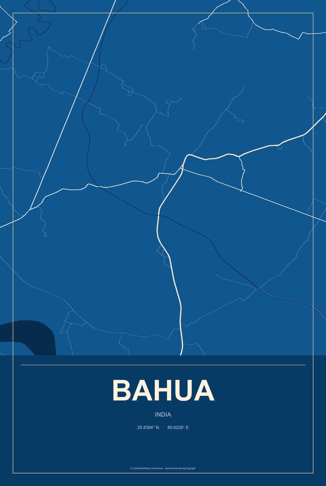 Bahua, India City Map Aluminum Sign in Harbor Cobalt style