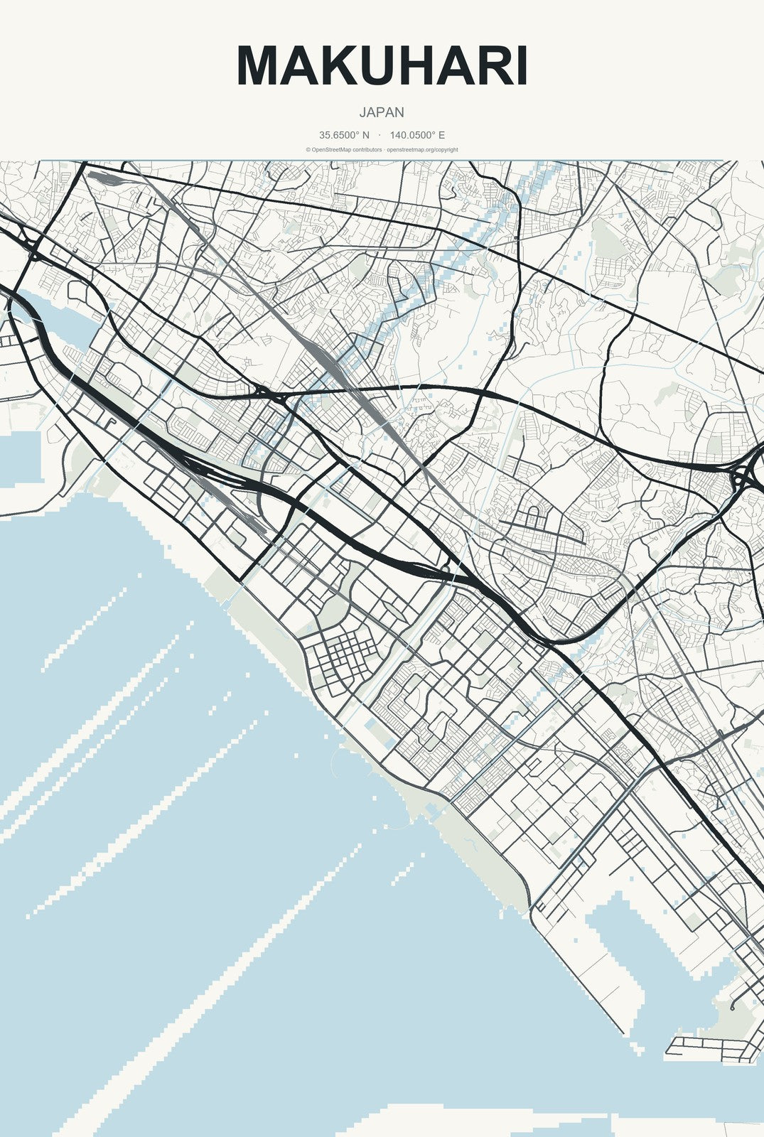 Makuhari, Japan City Map Aluminum Sign in Headline Atlas style
