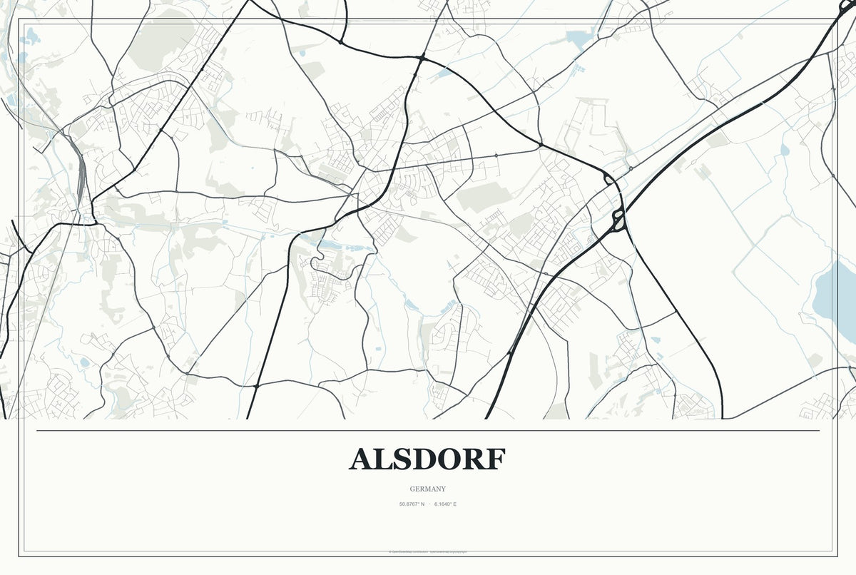 Alsdorf, Germany City Map Aluminum Sign in Gallery Air style