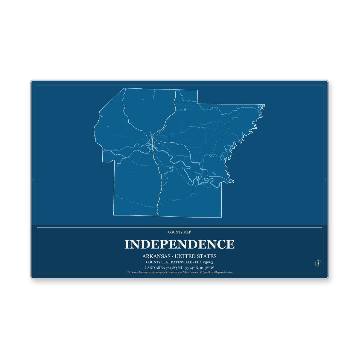 Independence County, Arkansas Map Aluminum Sign in Harbor Cobalt style