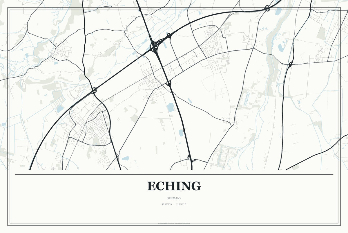 Eching, Germany City Map Aluminum Sign in Gallery Air style