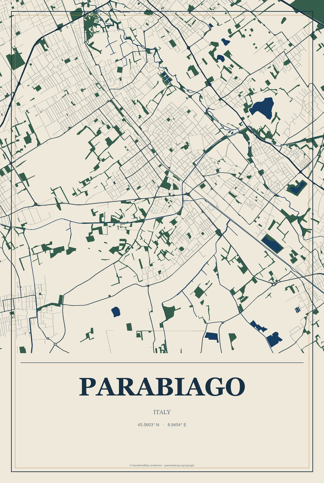 Parabiago, Italy City Map Aluminum Sign in Coastal Cutout style