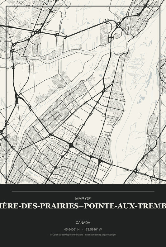 Rivière-des-Prairies–Pointe-aux-Trembles, Canada City Map Aluminum Sign in Museum Plaque style