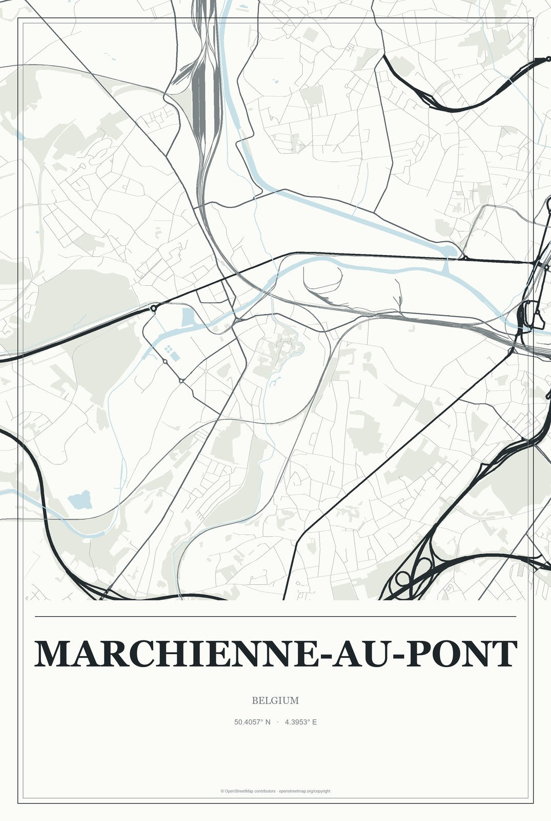 Marchienne-au-Pont, Belgium City Map Aluminum Sign in Gallery Air style
