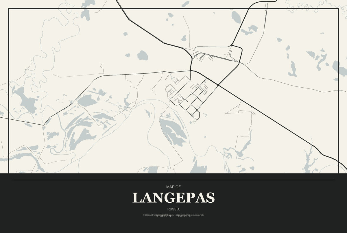 Langepas, Russia City Map Aluminum Sign in Museum Plaque style