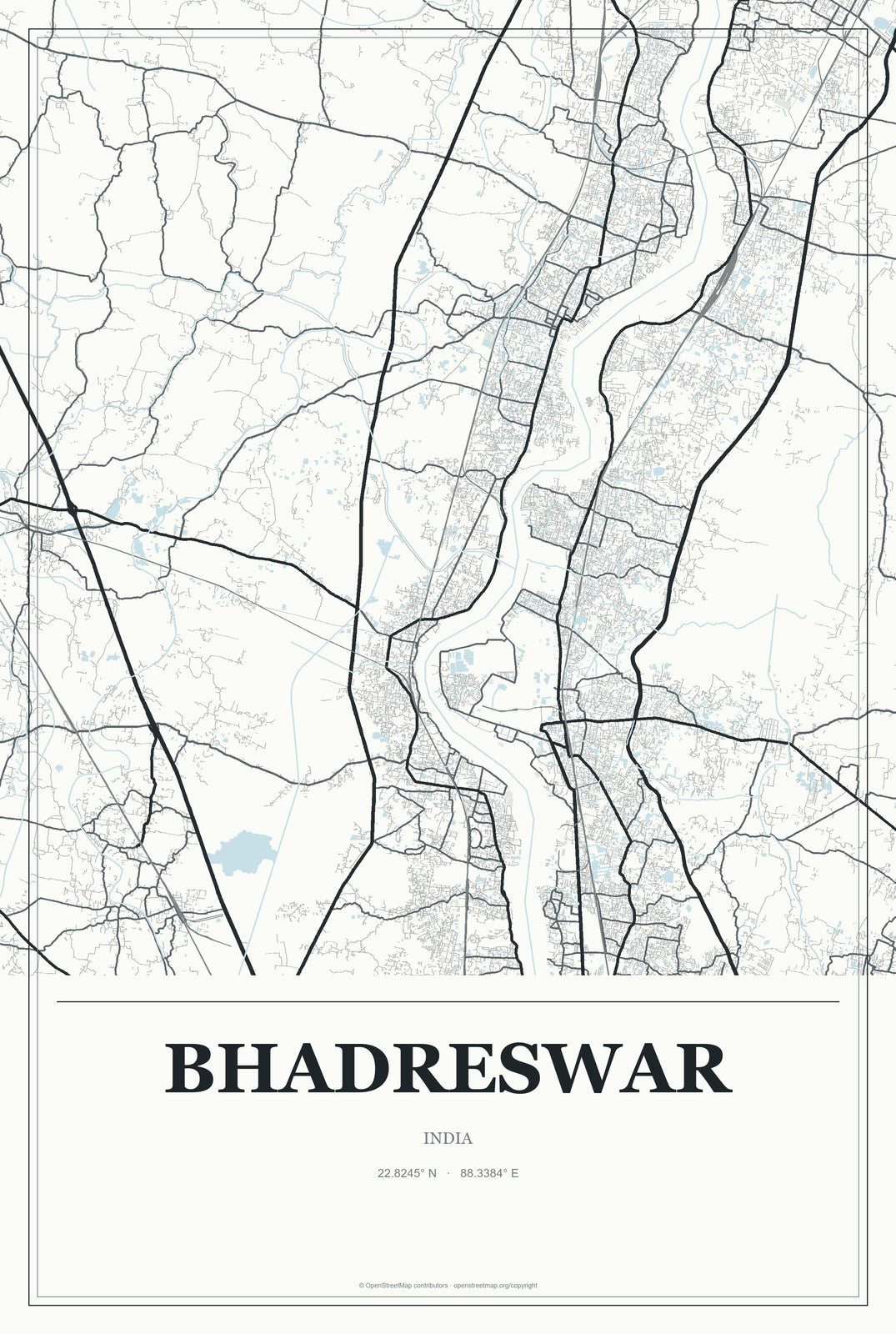 Bhadreswar, India City Map Aluminum Sign in Gallery Air style