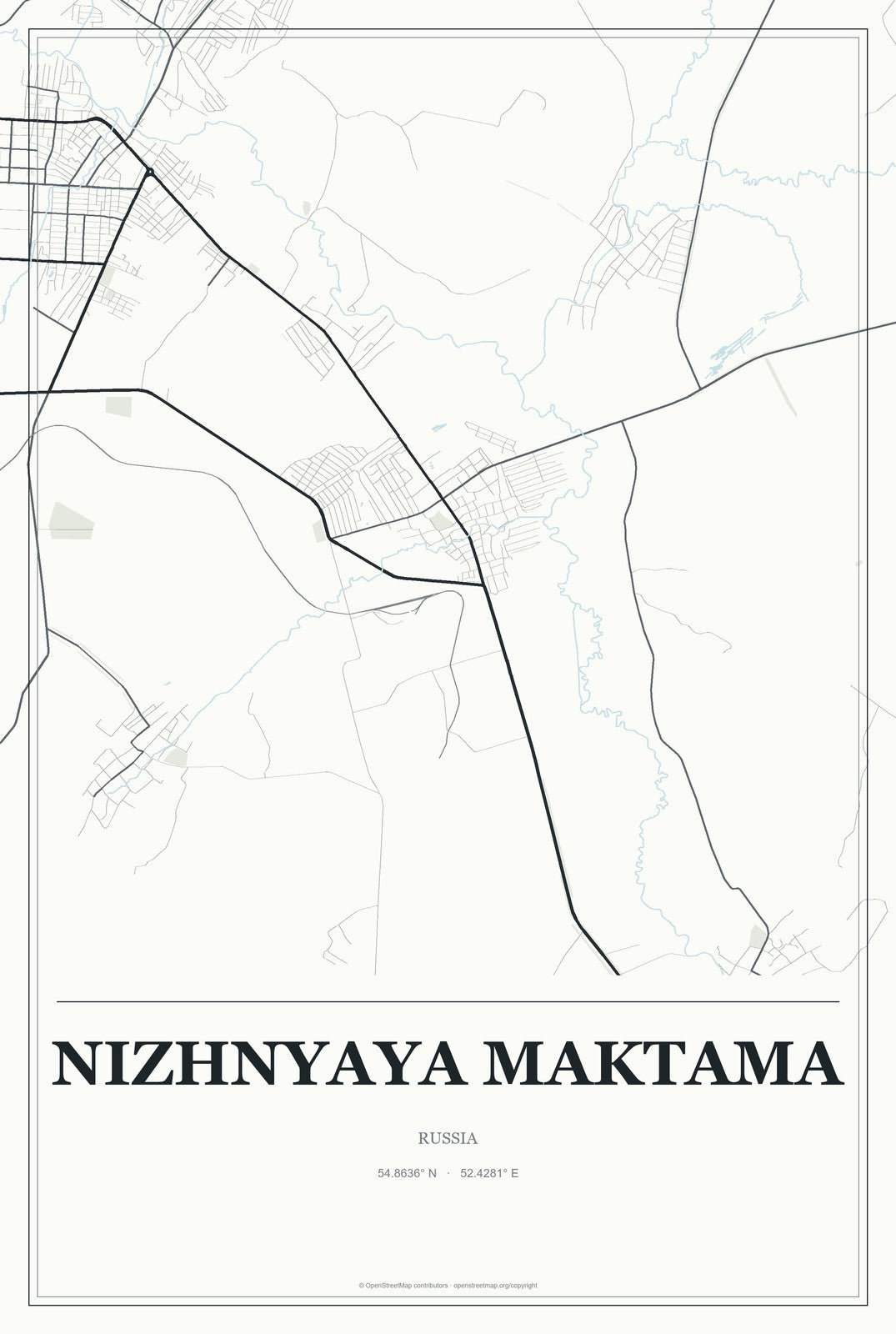 Nizhnyaya Maktama, Russia City Map Aluminum Sign in Gallery Air style