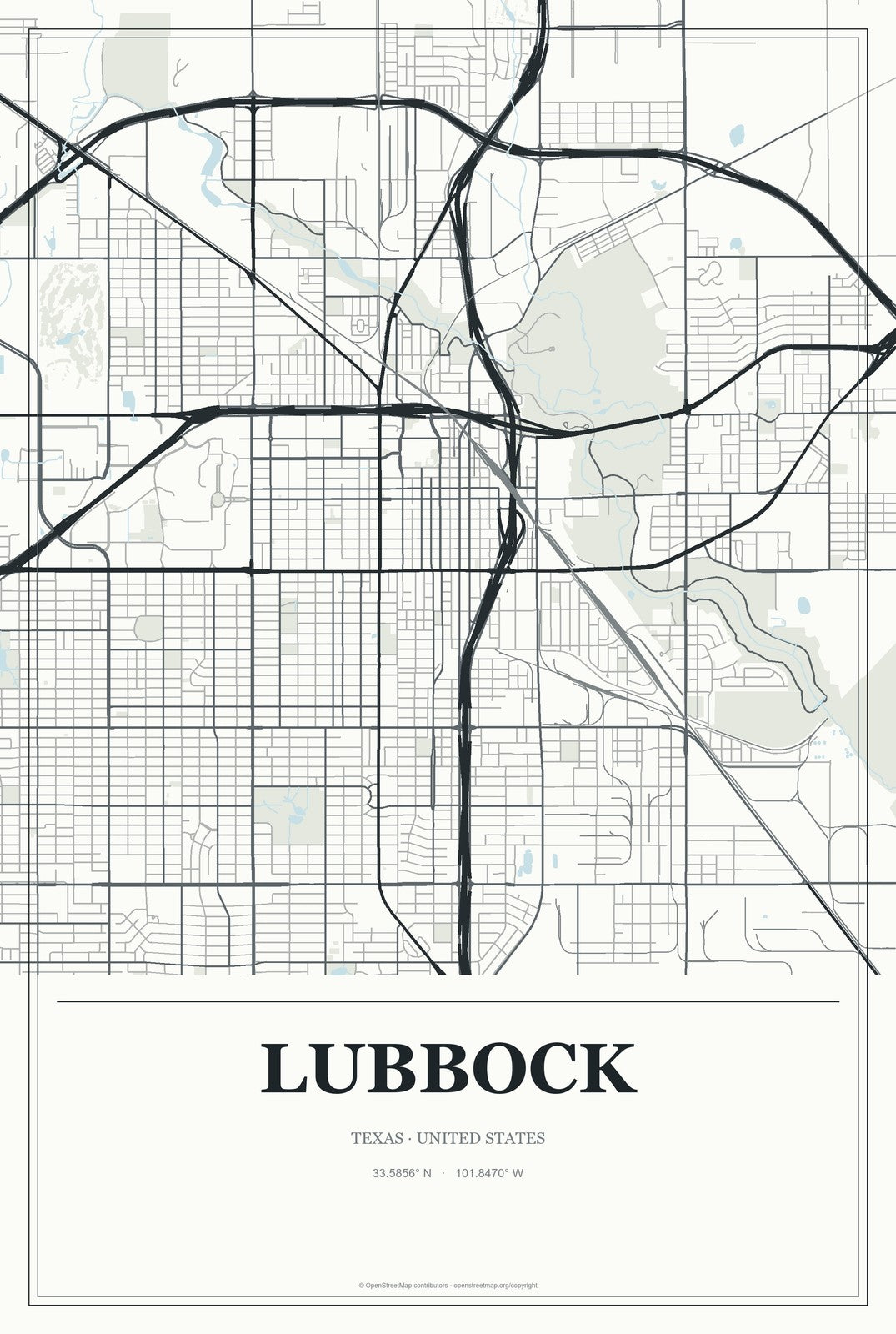 Lubbock, Texas City Map Aluminum Sign in Gallery Air style