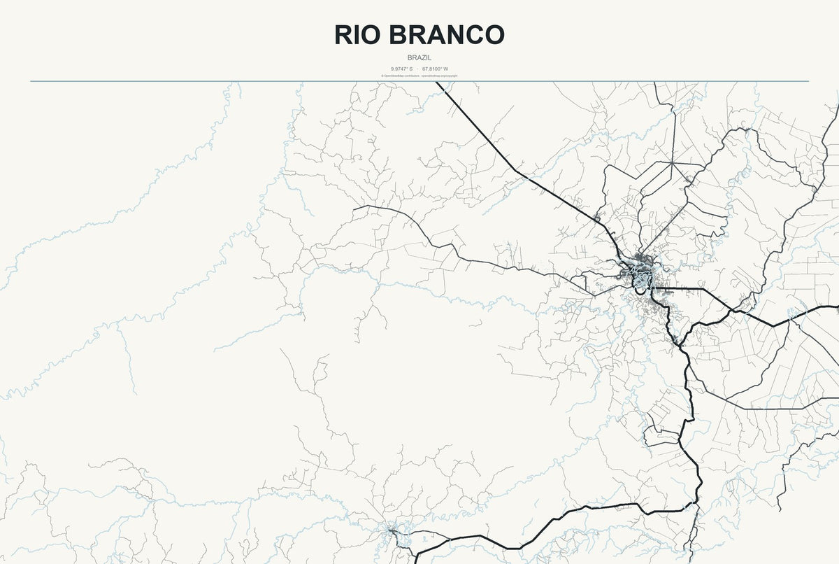 Rio Branco, Brazil City Map Aluminum Sign in Headline Atlas style