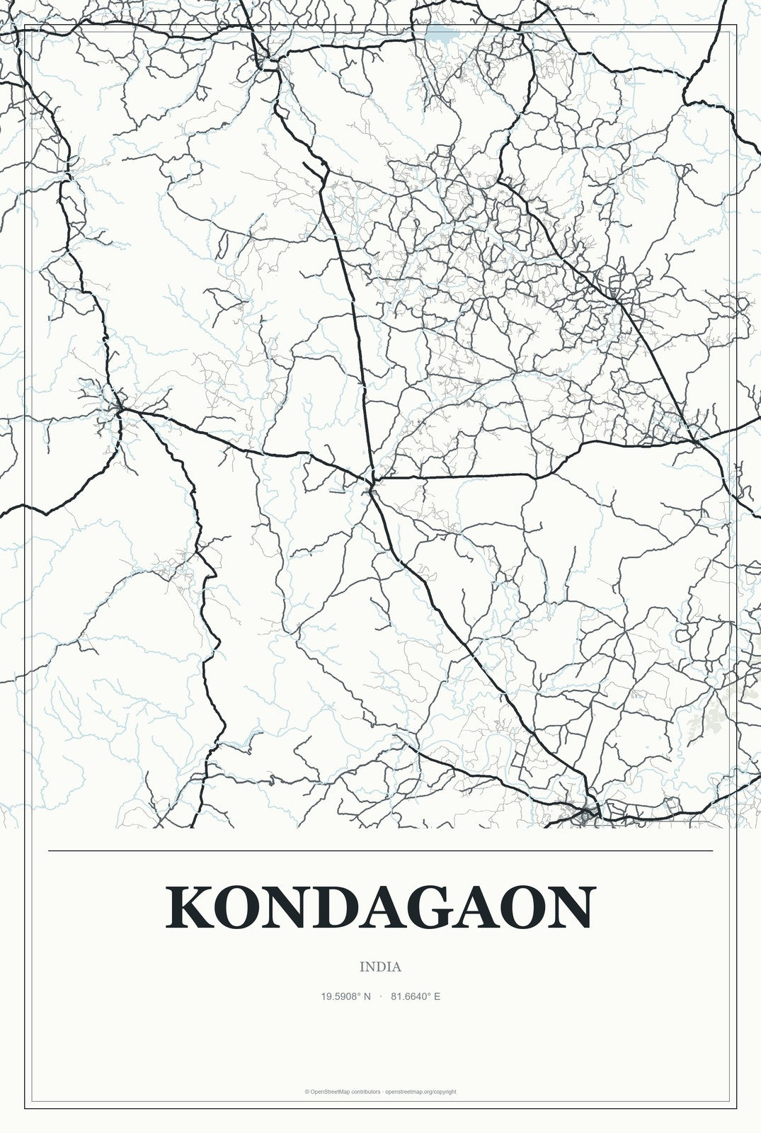 Kondagaon, India City Map Aluminum Sign in Gallery Air style