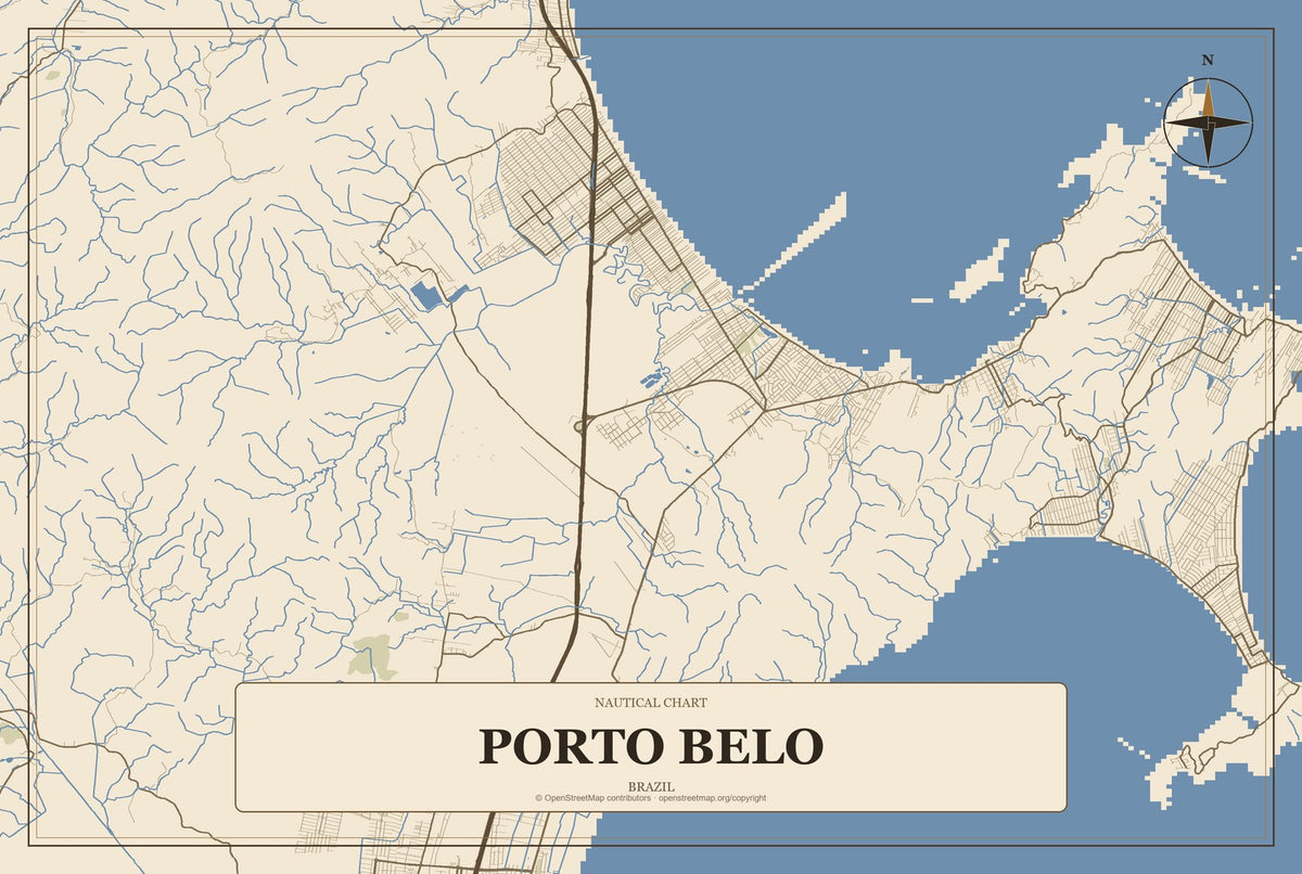 Porto Belo, Brazil City Map Aluminum Sign in Heritage Nautical style