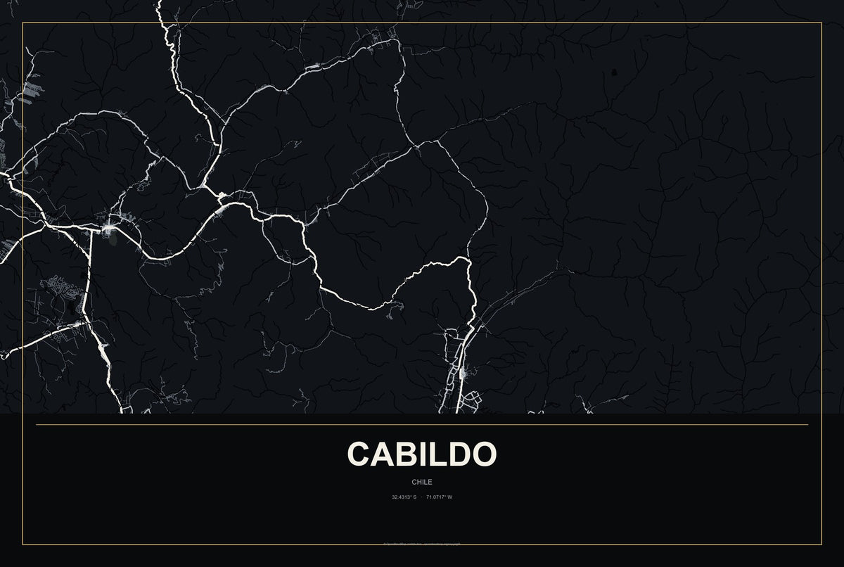 Cabildo, Chile City Map Aluminum Sign in Metropolitan Noir style