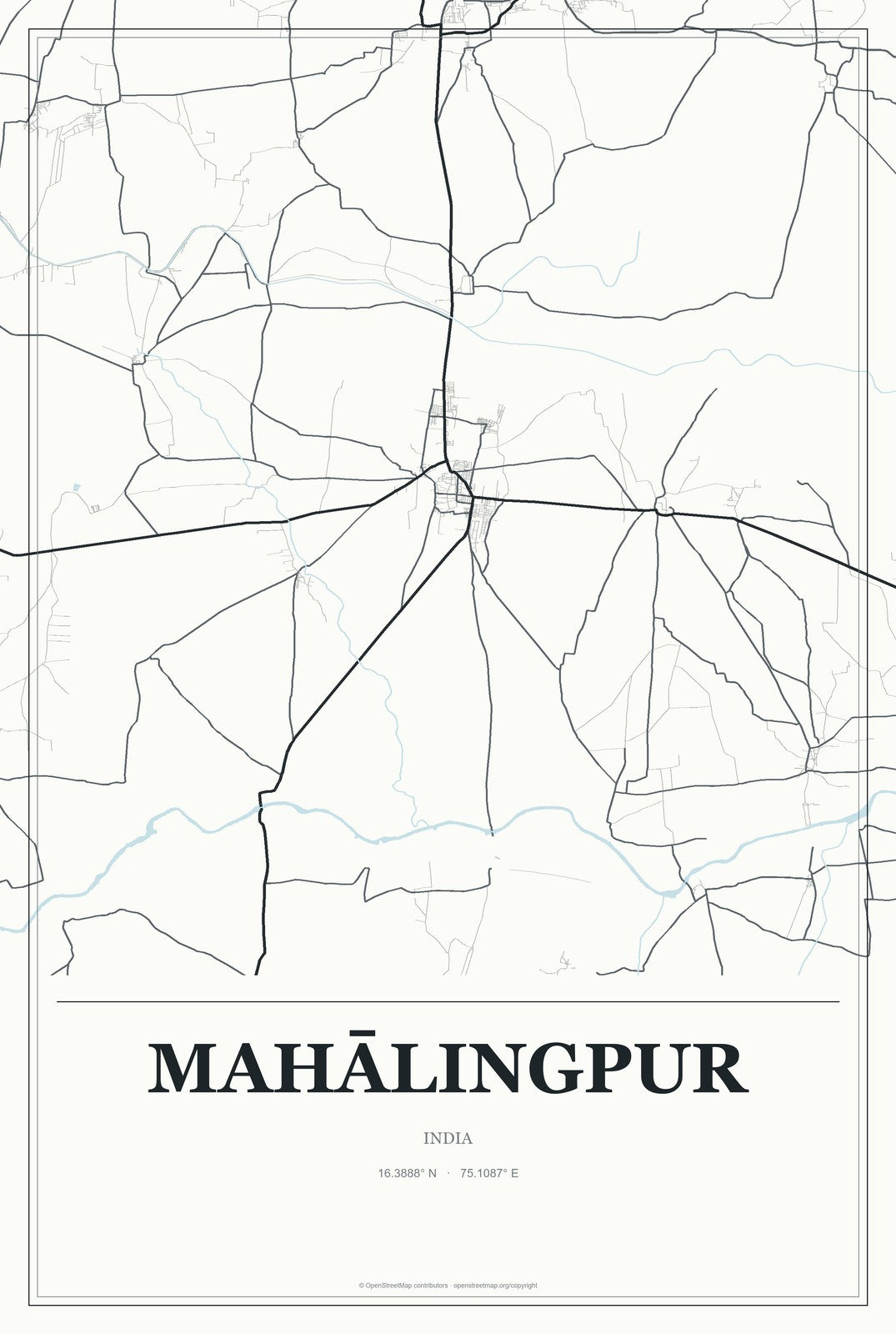 Mahālingpur, India City Map Aluminum Sign in Gallery Air style