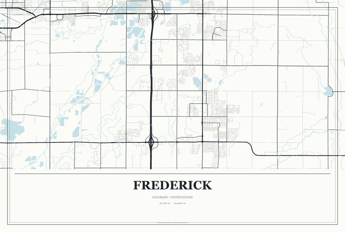 Frederick, Colorado City Map Aluminum Sign in Gallery Air style
