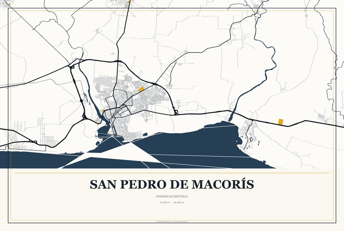 San Pedro de Macorís, Dominican Republic City Map Aluminum Sign in Citrine Modern style
