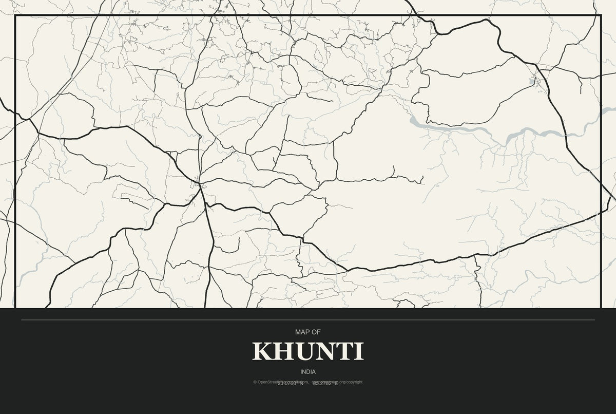 Khunti, India City Map Aluminum Sign in Museum Plaque style