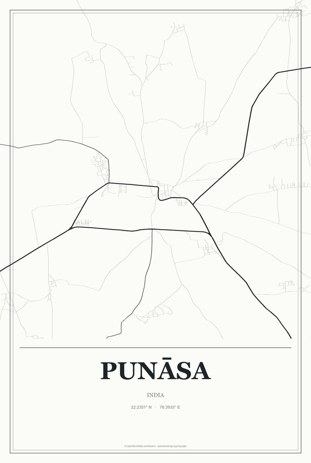 Punāsa, India City Map Aluminum Sign in Gallery Air style