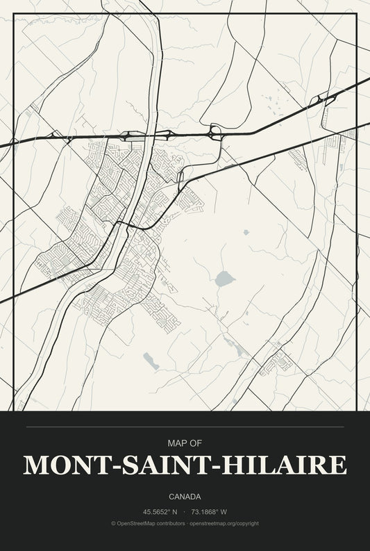 Mont-Saint-Hilaire, Canada City Map Aluminum Sign in Museum Plaque style