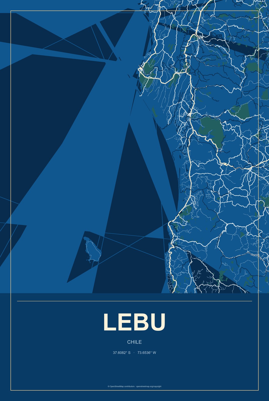Lebu, Chile City Map Aluminum Sign in Harbor Cobalt style