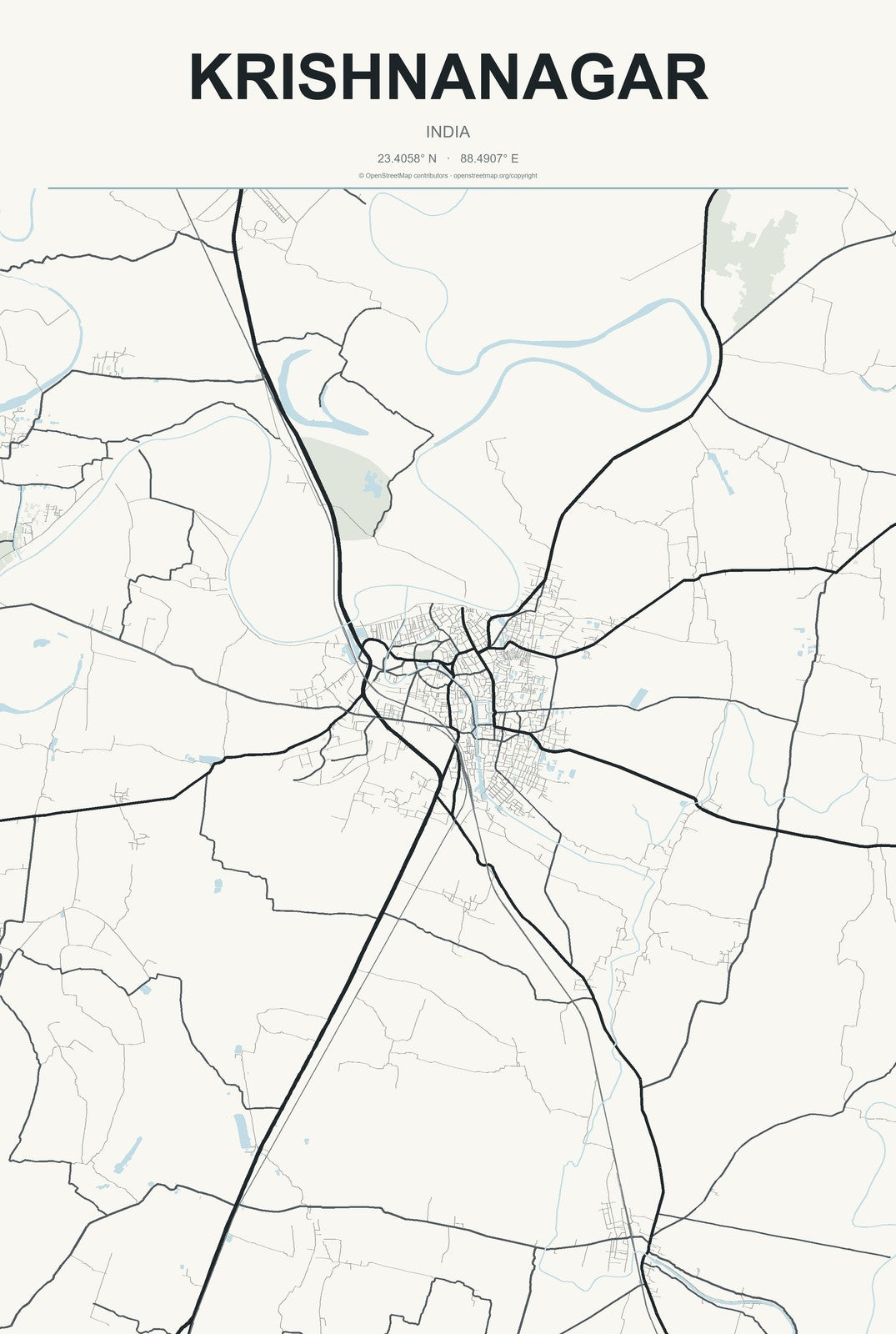Krishnanagar, India City Map Aluminum Sign in Headline Atlas style