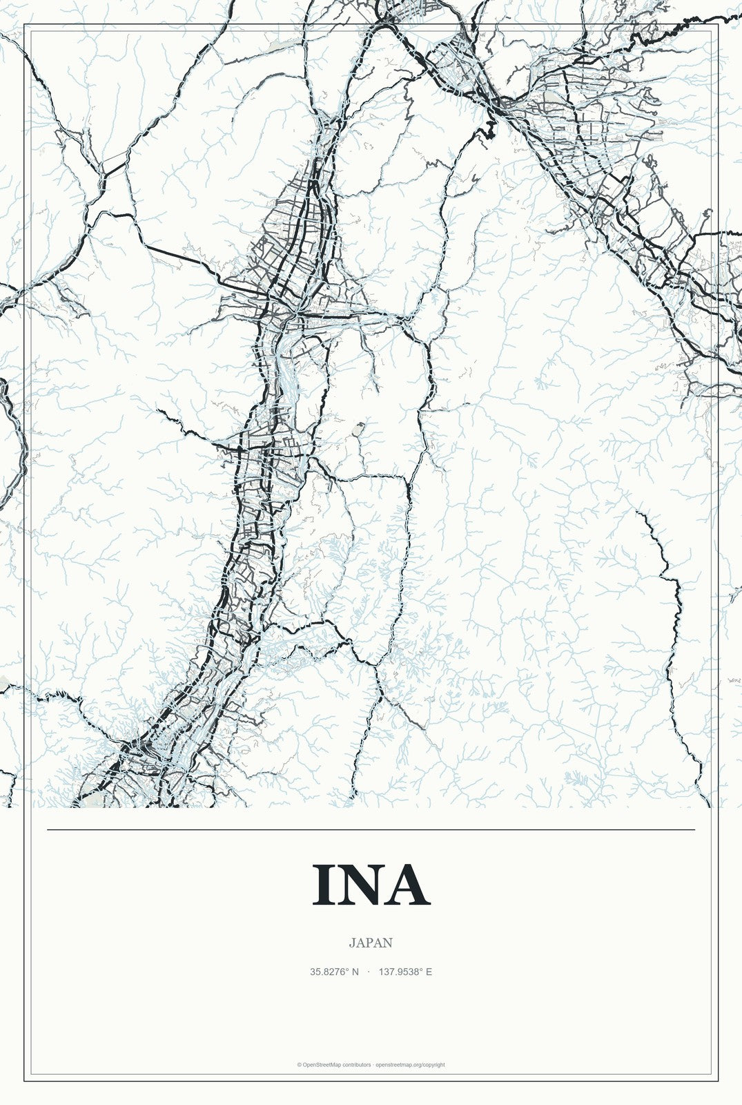 Ina, Japan City Map Aluminum Sign in Gallery Air style
