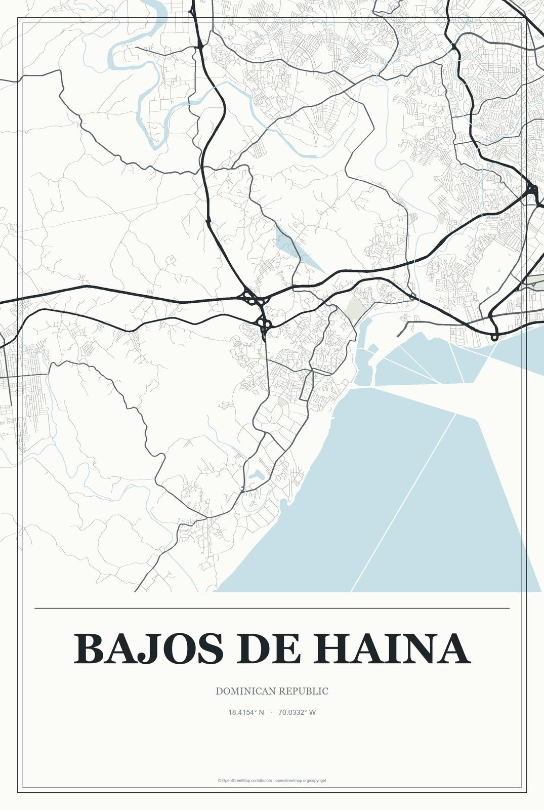 Bajos de Haina, Dominican Republic City Map Aluminum Sign in Gallery Air style