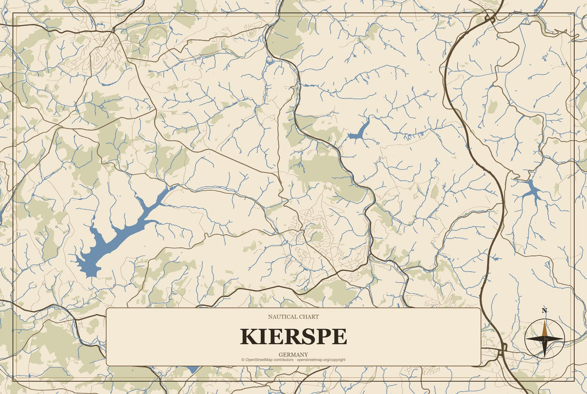 Kierspe, Germany City Map Aluminum Sign in Heritage Nautical style