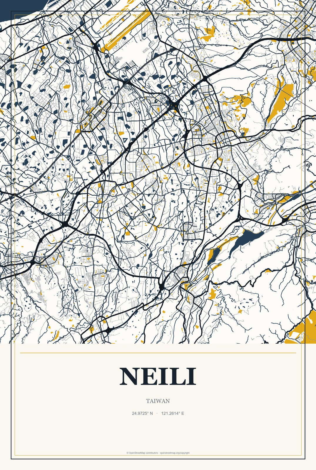 Neili, Taiwan City Map Aluminum Sign in Citrine Modern style
