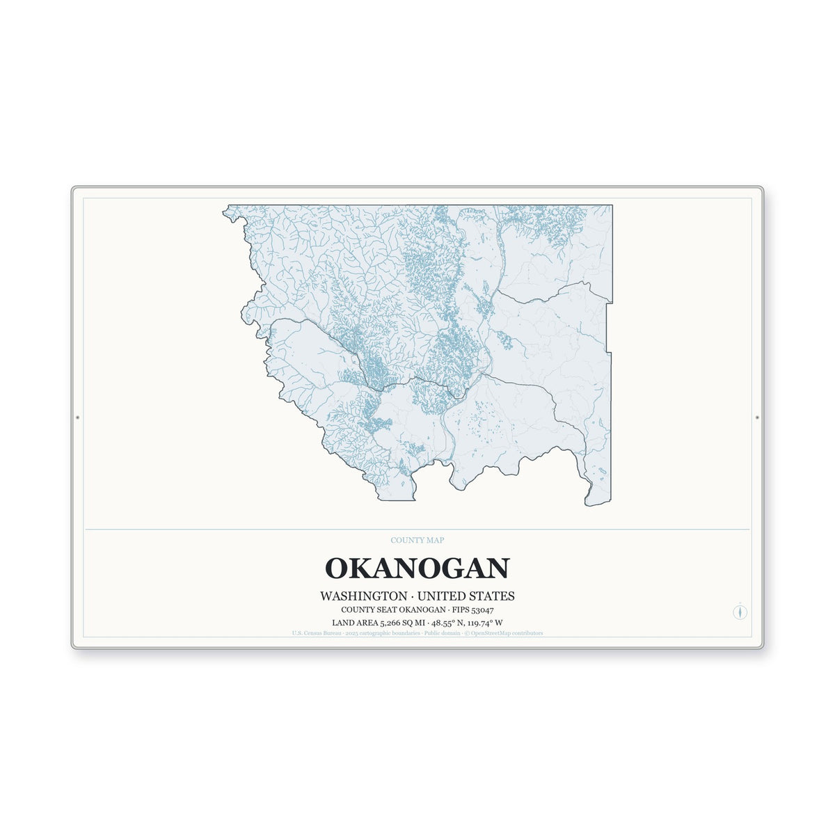 Okanogan County, Washington Map Aluminum Sign in Gallery Air style