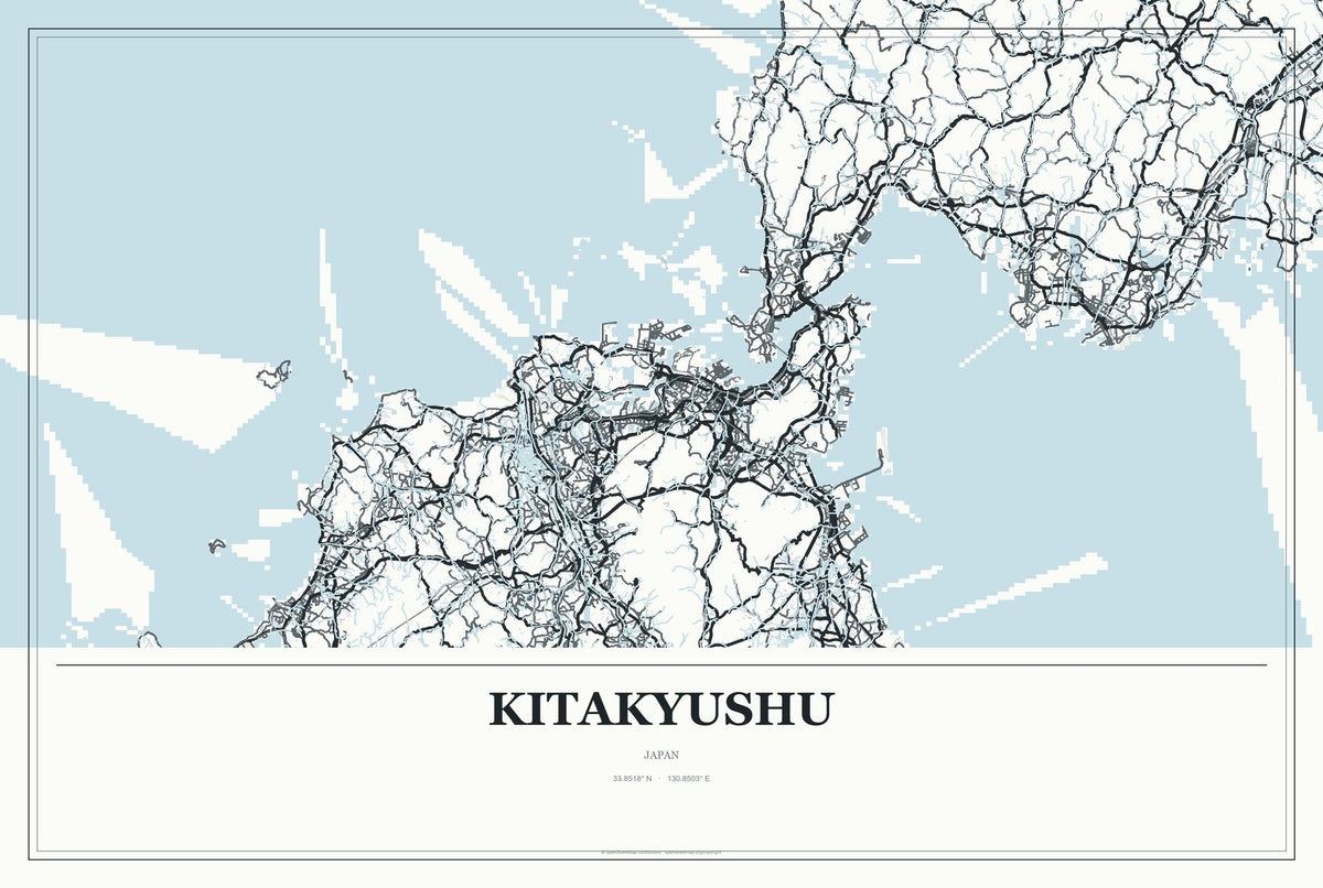 Kitakyushu, Japan City Map Aluminum Sign in Gallery Air style
