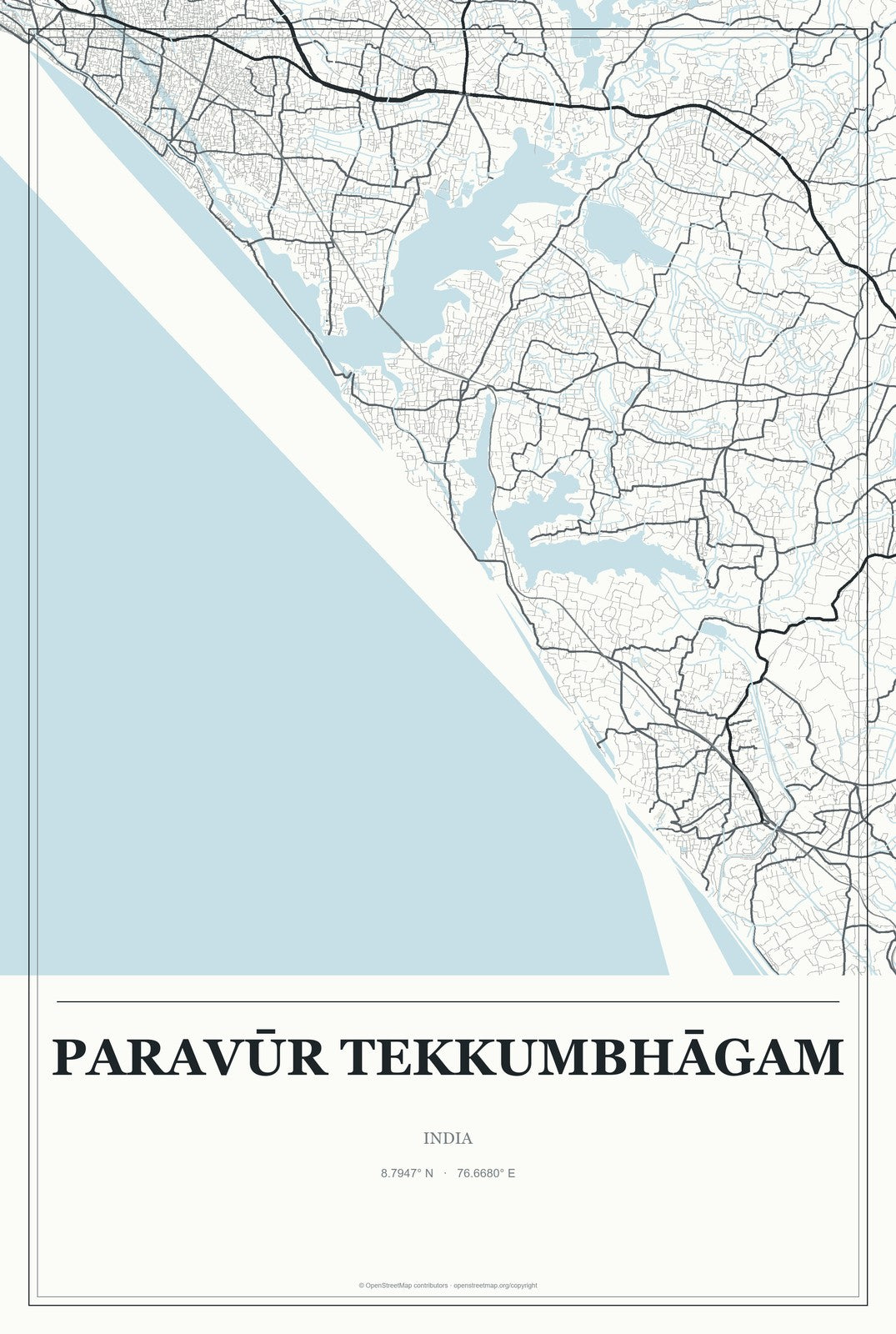Paravūr Tekkumbhāgam, India City Map Aluminum Sign in Gallery Air style