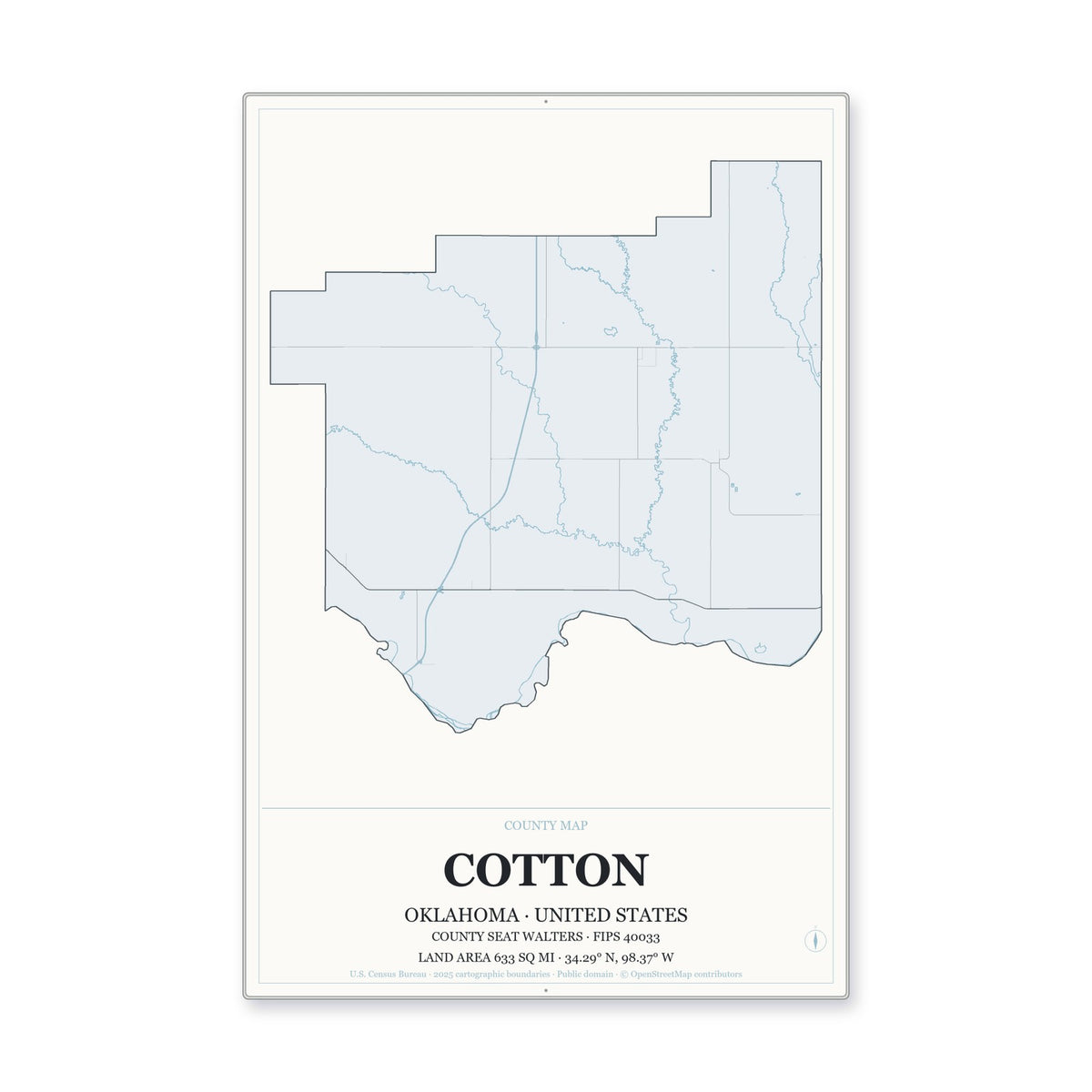 Cotton County, Oklahoma Map Aluminum Sign in Gallery Air style